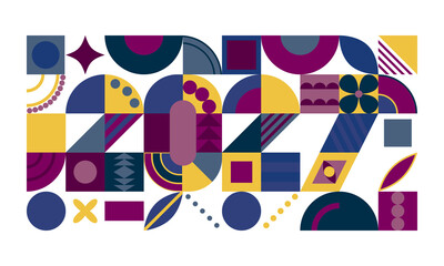 Fototapeta premium 2022 year typography made of colorful geometric shapes and patterns