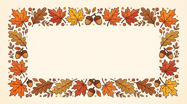 Autumn leaves vector frame with acorns and copy space