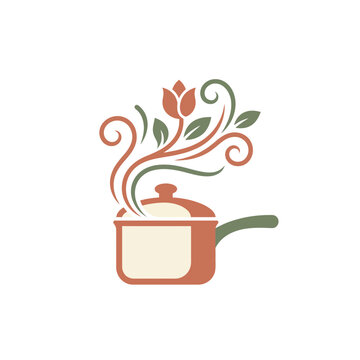 Cooking pot with steam forming floral design, isolated on transparent background
