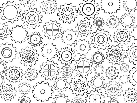 steampunk cogwheel seamless pattern mechanical gear wheel line art vector engineering