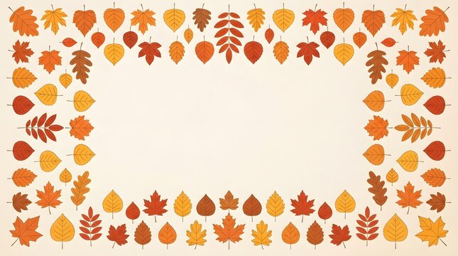A festive and vibrant thanksgiving border featuring an array of colorful autumn leaves creating a warm and inviting frame perfect for invitations cards or seasonal