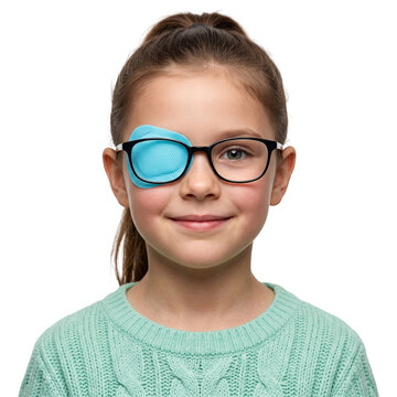 Young Girl with Eye Patch and Glasses Smiling Isolated Transparent Background