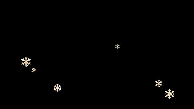 Realistic falling snowflakes scattered on a pure black background, ideal as an overlay element for winter, Christmas, and holiday season designs. Can be used with screen or lighten blend mode for comp
