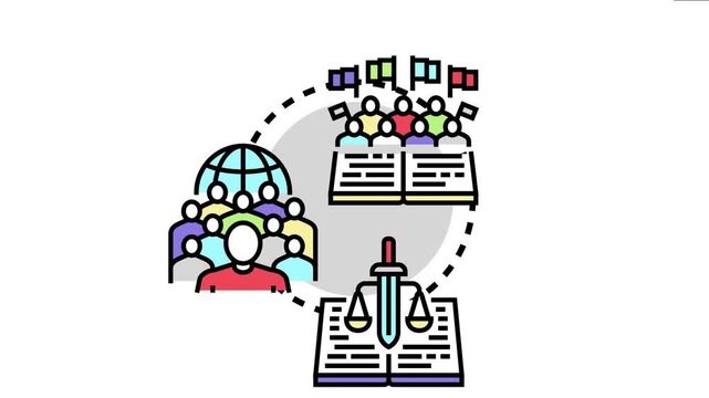 Concept showing people exercising democratic rights, influencing legal frameworks and global governance through voting, election, and legislative processes for social change
