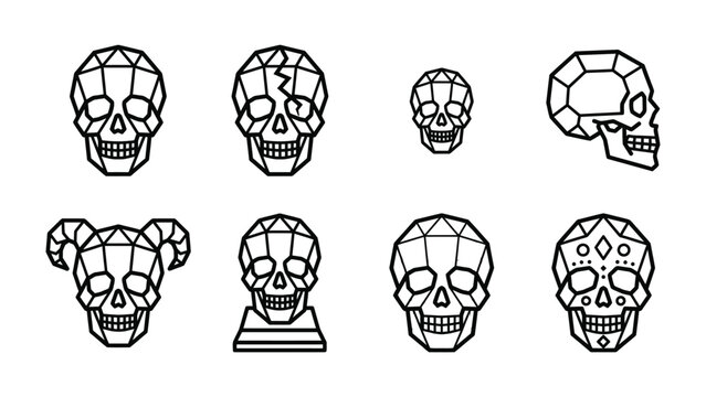 Set of Geometric Skulls: A collection of stylized, low-poly skulls in various designs and poses, perfect for adding an edgy and modern graphic element to your projects.