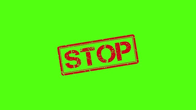Red stop stamp animation on green screen, grunge rubber stamp effect for motion and editing