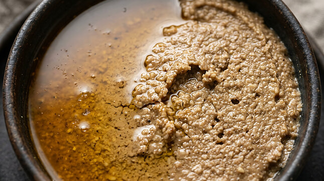 Rich P&acirc;t&eacute; Texture in Bowl with Oil Swirl