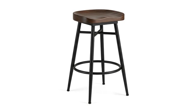 Modern wooden bar stool with black metal legs for kitchen counter or cafe furniture