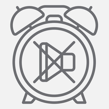 Alarm clock off line icon, turn off noise concept. Vector graphics. Mute dial sign with outline style icon for mobile or web