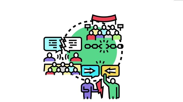 People interacting in a complex negotiation, different groups, opposing viewpoints, and the process of reaching consensus or managing conflict among stakeholders