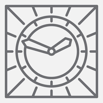 Square clock line icon, time adjustment concept. Vector graphics. Clock, vintage sign with outline style icon for mobile or web