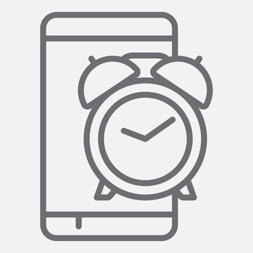 Alarm clock app line icon, mobile wake up concept. Vector graphics. Smartphone clock, app sign with outline style icon for mobile or web