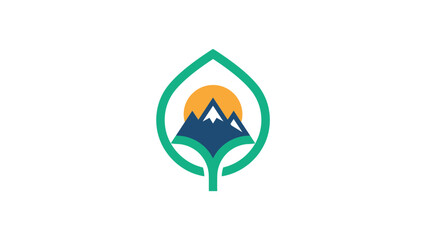Obraz premium Mountain landscape icon inside leaf shape.