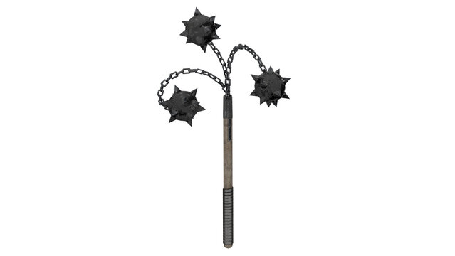 3d rendering of a weapon with three spiked balls on chains