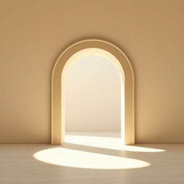 Minimalist Ivory Limestone Arch with Warm Architectural Light