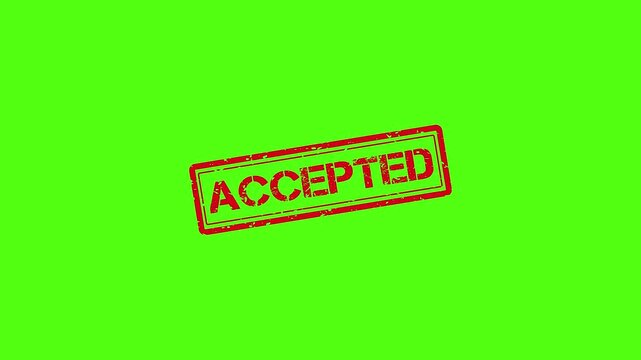 Red accepted rubber stamp animation on green screen background, for business approval, concept approved