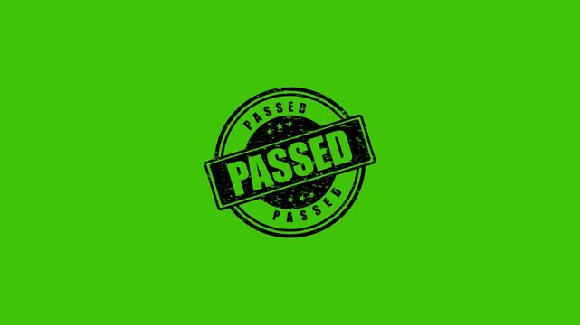 Black Passed Rubber Stamp Impression Isolated on Green Screen Background for Easy Chroma Key Compositing
