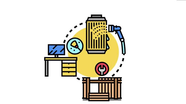 Maintenance cleaning session concept icon showing a worker performing routine upkeep, fixing malfunctions, and ensuring equipment operation for optimal performance and extended lifespan