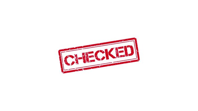 Red rubber stamp effect with checked text animation on white background, seal approval