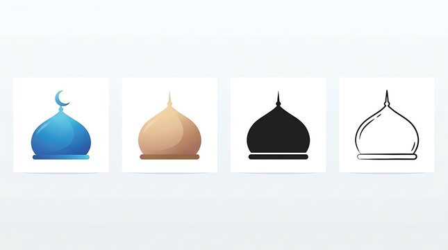 Set of four mosque dome icons with various styles for islamic design projects