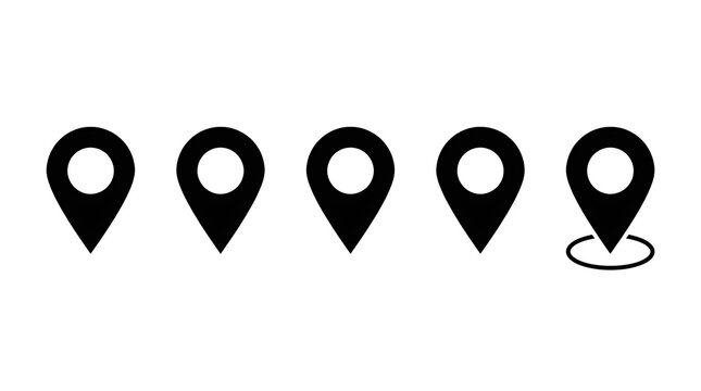 Set of black map pin icons for location navigation and gps tracking