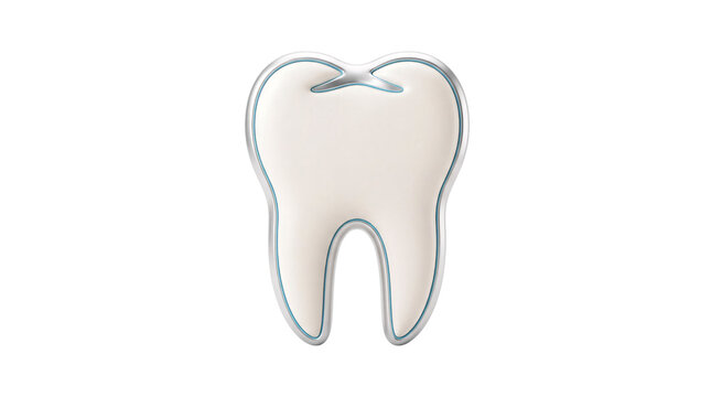 Glossy white tooth with silver outline dental on png isolated background