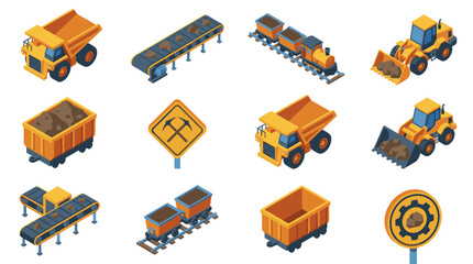Dynamic Isometric of Vibrant Construction and Mining Equipment Set with Safety Signs with high quality professional line art symbols for modern creative design and digital branding projects © suci