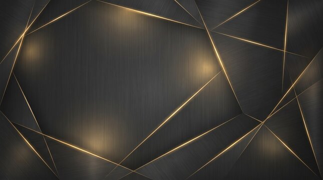 Luxury black geometric background with gold lines. Elegant dark metallic texture. Abstract premium corporate backdrop.