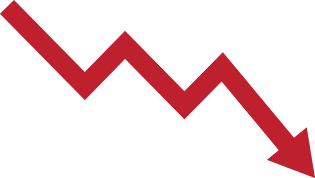 Red downward zigzag arrow trend icon