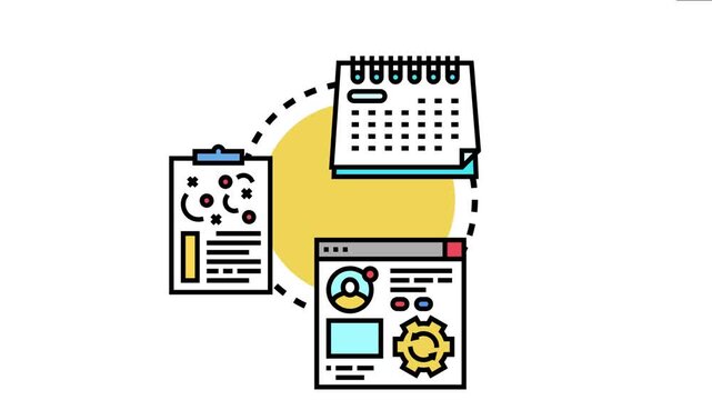 Content creation team planning magazine publication schedule, strategizing editorial calendar dates, managing articles, and preparing materials for distribution workflow