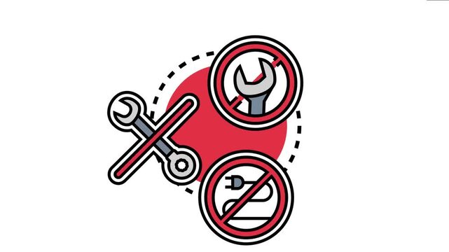 Concept promoting simplicity and ease of use, featuring crossed out wrenches and a prohibited power plug, indicating no technical skill or special equipment necessary