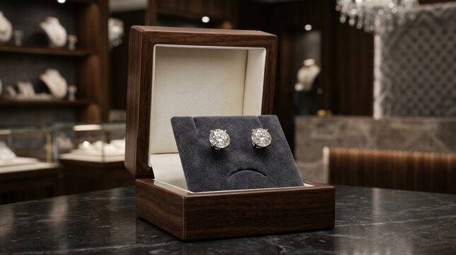 Sad Diamond Earrings in Jewelry Box, Luxury Sadness Concept
