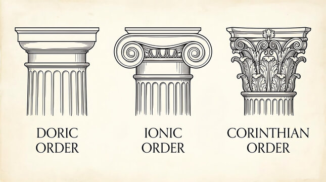 Classical architectural column orders including Doric Ionic and Corinthian