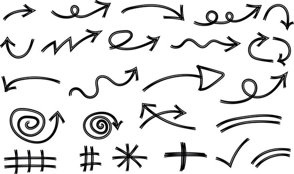 Hand Drawn Arrow Vector Icon Pack Set for Marker Pointers and Design Elements