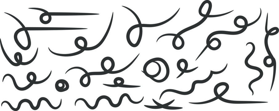 Hand Drawn Swirl Lines and Flourish Swirls Vector Icon Pack Set for Decoration