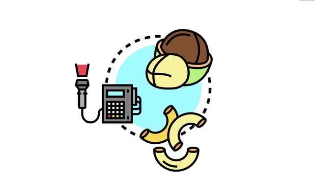 Mac identifier icon a network device, payment terminal, macadamia nuts, and macaroni pasta, representing a unique address for network interfaces and digital identification