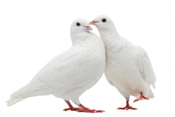 Fototapeta premium Two White Pigeons Touching Beaks in an Affectionate Pose