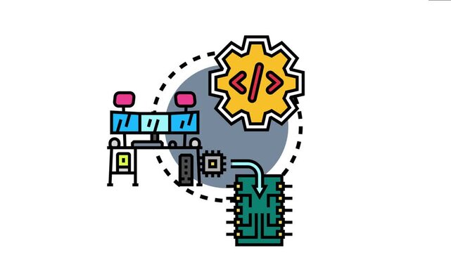 Machine setup process involving computer programming, data input, and hardware configuration, system development and digital technology integration