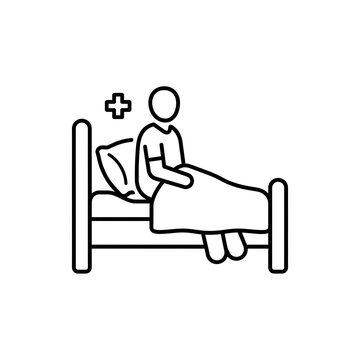 Line art icon of a patient sitting in a hospital bed