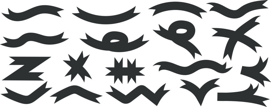 Black Ribbon Banners Silhouette Vector Icon Pack Set for Decoration