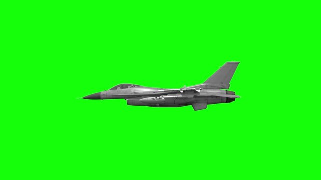 3d rendered animation of flying military plane on green screen