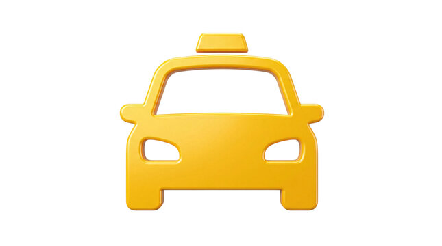 Yellow taxi car with roof light on white background, on png isolated background