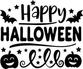 Happy halloween typography design with bats and smiling pumpkins © bijaychandra