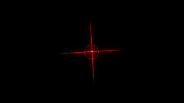 red stock and black background animated circular target indicator showing camera focus or digital aiming motion 4k