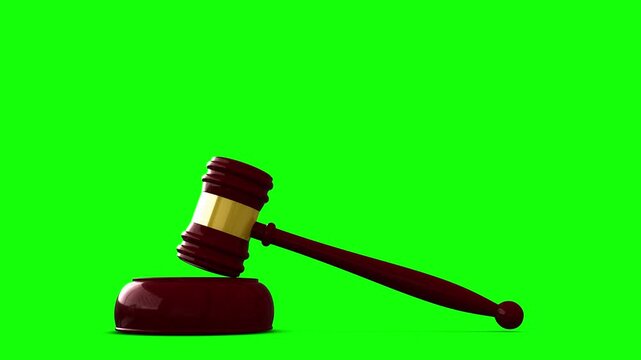 3d rendered animation of judge gavel on green screen