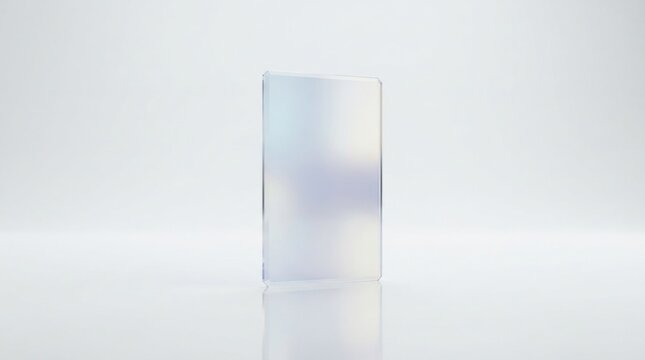 A single rectangular frosted glass plate standing upright on a clean studio surface