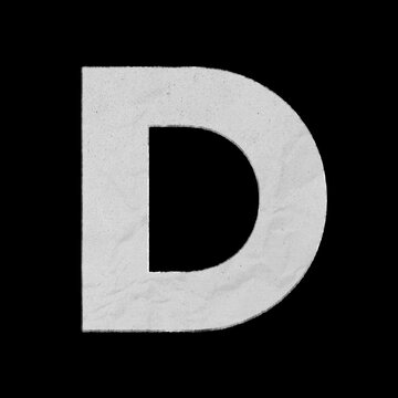Capital letter D with white textured surface isolated on black background