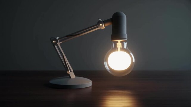 Modern desk lamp glowing with warm vintage edison light bulb