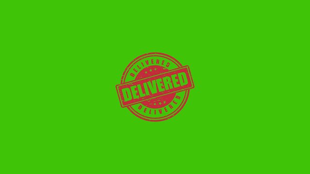 Red Delivered Rubber Stamp Animation Isolated on Green Screen Background for Easy Chroma Key Compositing