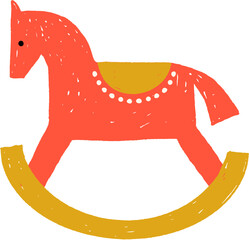 Obraz premium Retro rocking horse toy icon in naive folk style. Childish hand drawn Christmas elements series